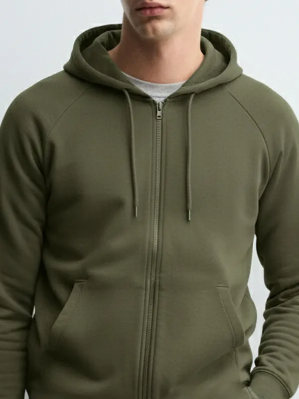 Highlander Men Olive Hooded Front-Open Sweatshirt