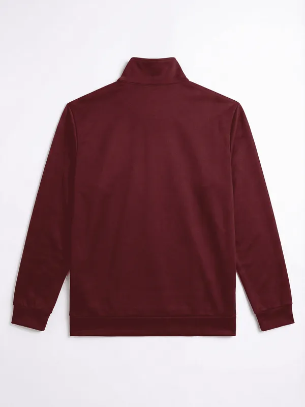 Highlander Men Maroon Mock Collar Front-Open Sweatshirt