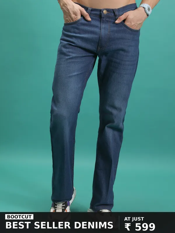 Purple By Highlander Men Blue Straight Fit Stretchable Jeans