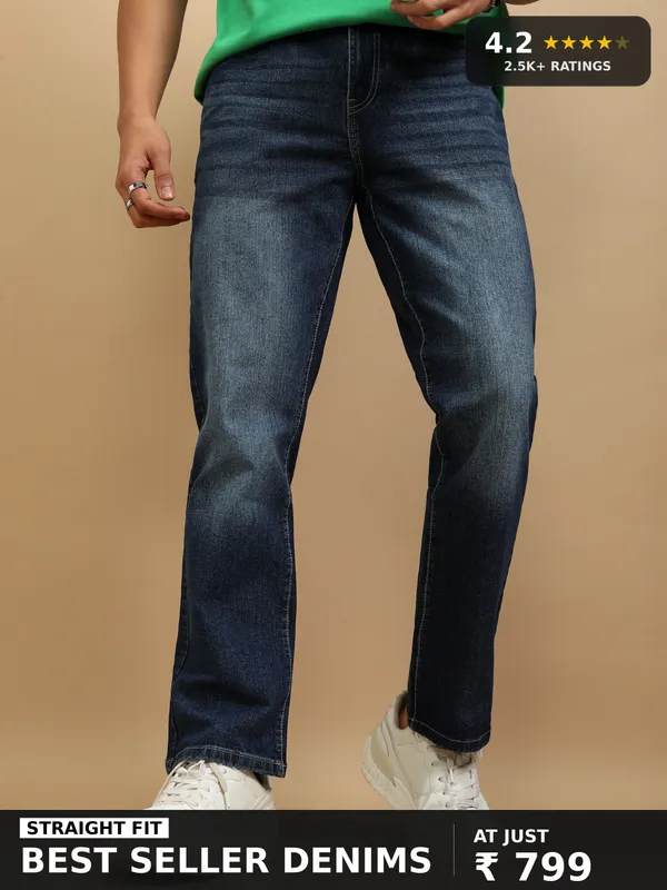 Highlander Men Blue Straight Fit Stretchable Jeans