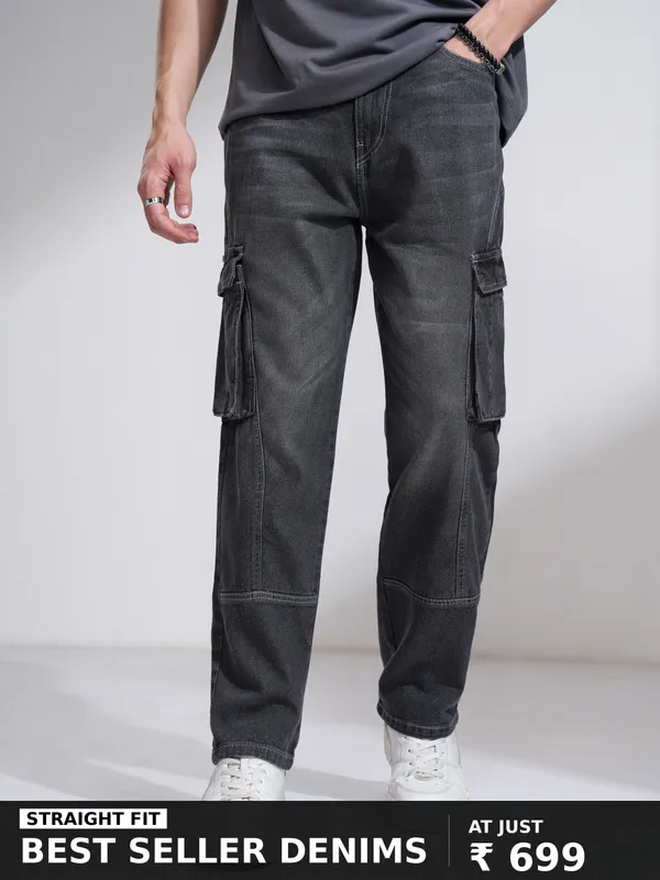 Highlander Men Charcoal Straight Fit Stretchable Jeans