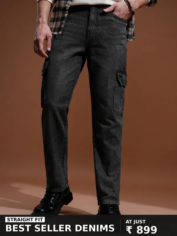 Highlander Men Grey Straight fit Cargo Jeans