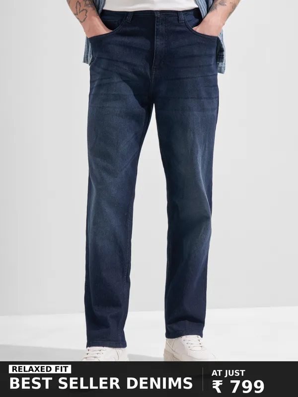 Purple By Highlander Men Blue Relaxed Fit Stretchable Jeans