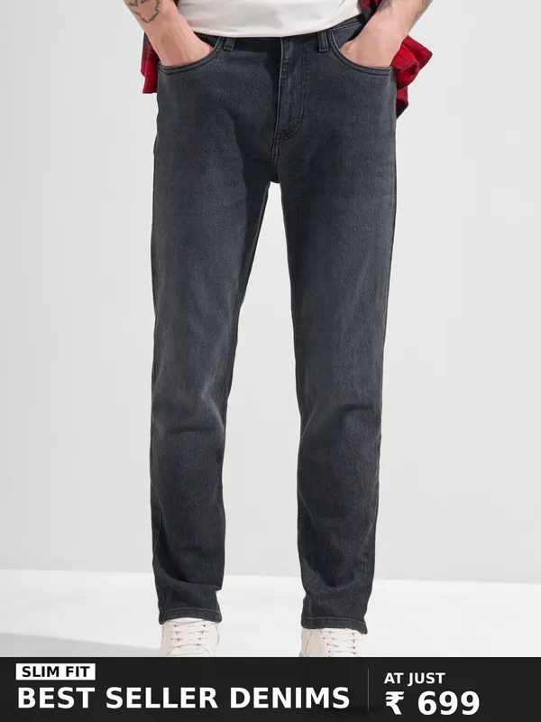Purple By Highlander Men Black Slim Fit Stretchable Jeans