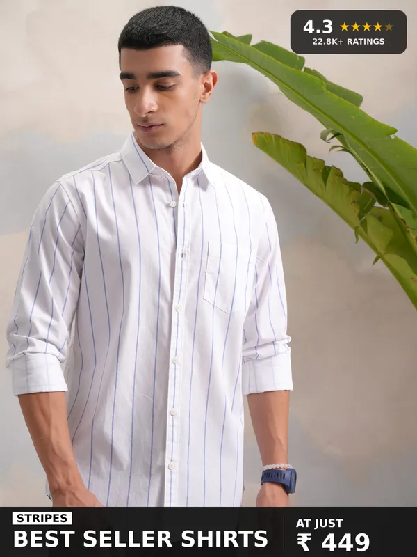 Highlander Men Black Striped Slim Fit Casual Shirt