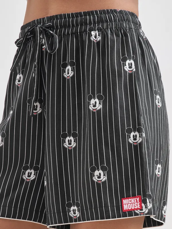 Disney By Tokyo Talkies Women Black Mickey Mouse Shirt With Shorts Co-Ords
