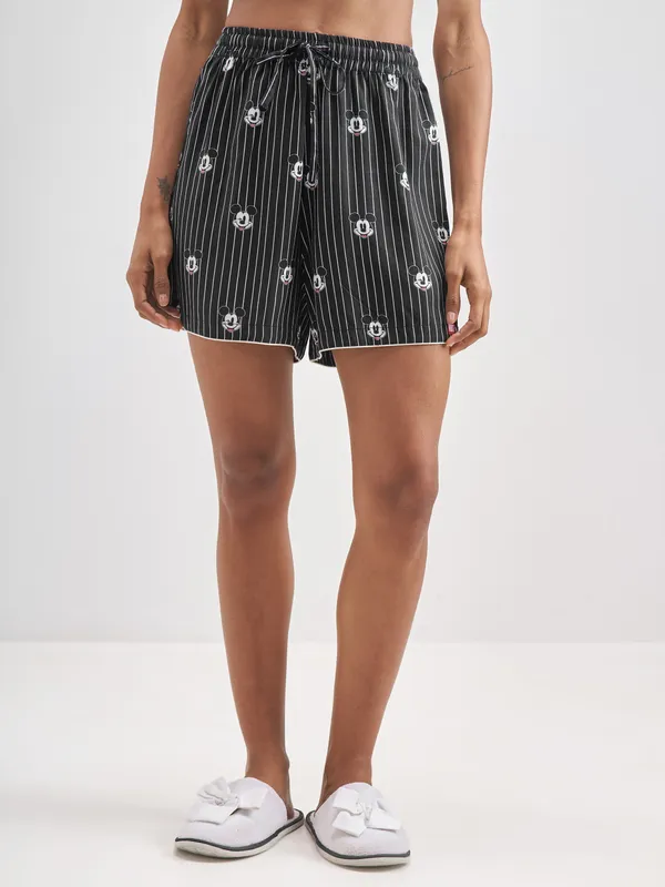 Disney By Tokyo Talkies Women Black Mickey Mouse Shirt With Shorts Co-Ords