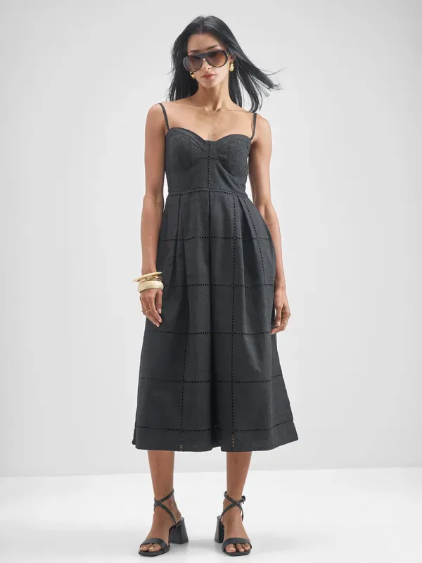 ESPYR By Tokyo Talkies Women Black Embroidered Fit and Flare Dress