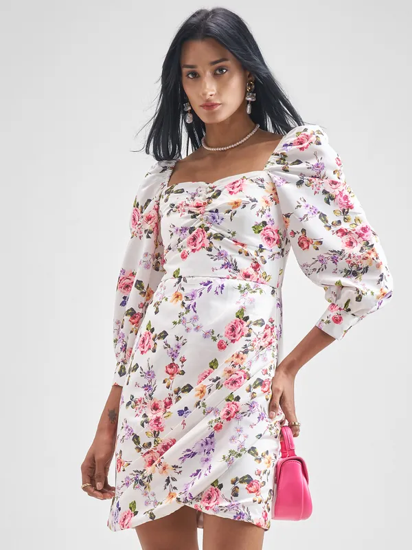 Tokyo Talkies Women White Printed Bodycon Dress