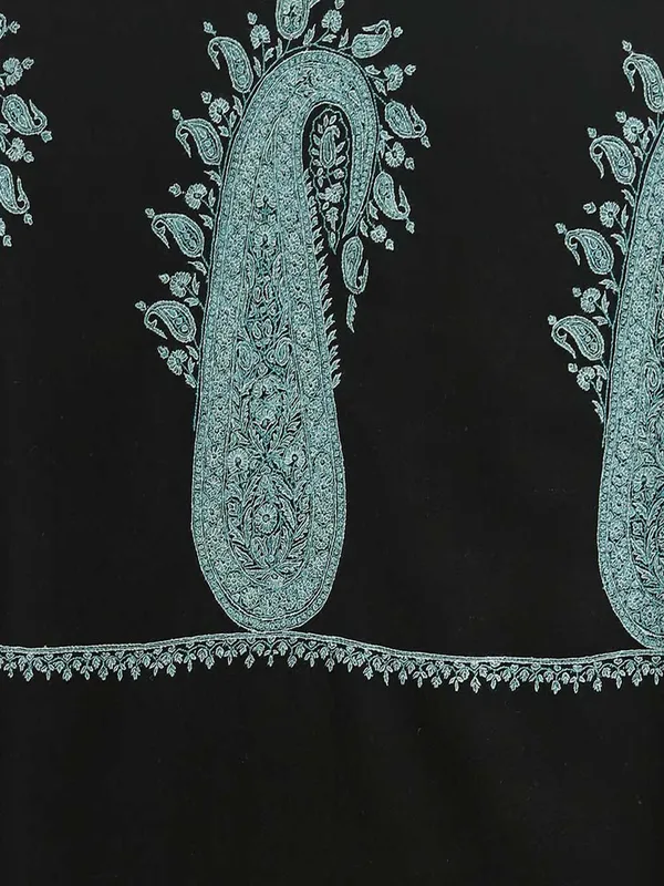 Handloom Black Pashmina Shawl-Border Embroidery