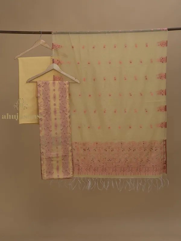 Cotton silk suit with zari weaving