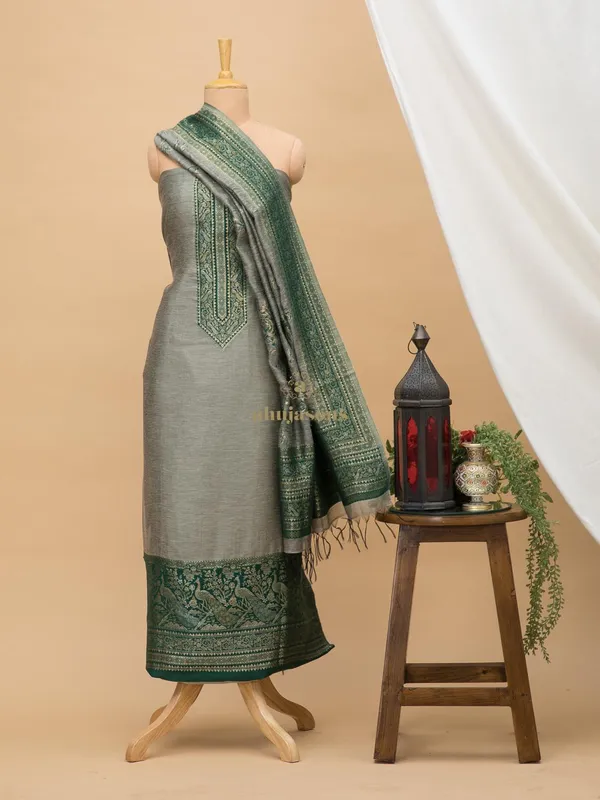 Cotton silk suit with zari weaving