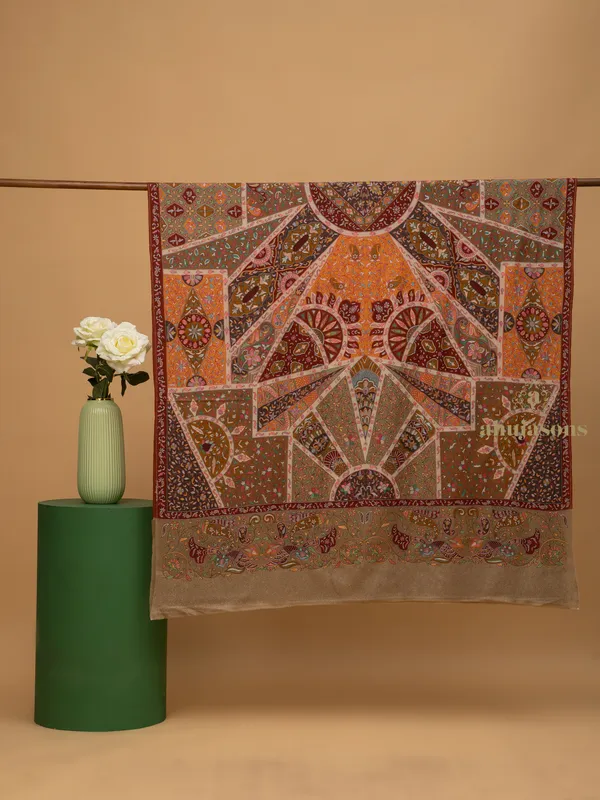 Handloom Pure Pashmina Shawl-Kalamkari