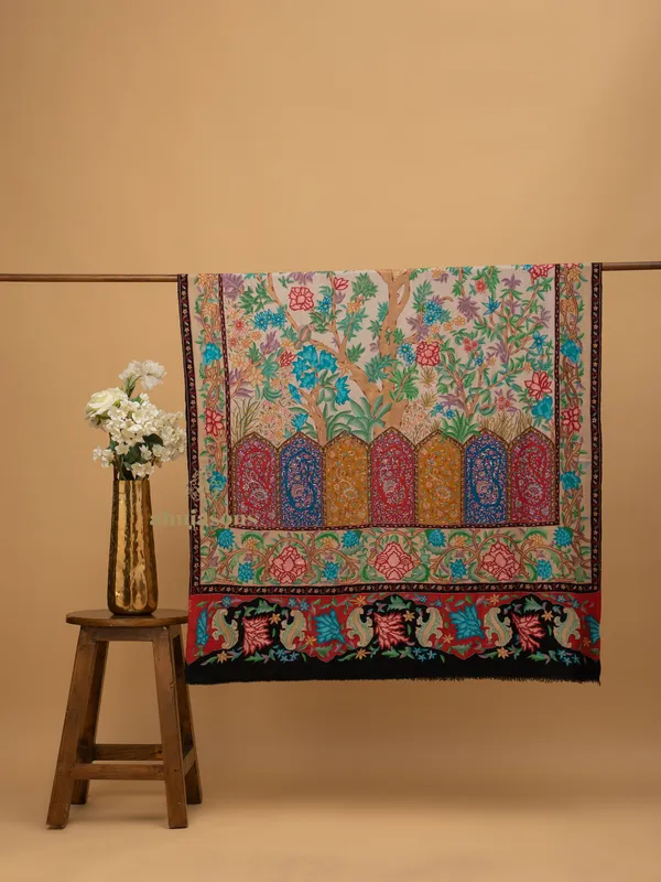 Handloom Pure Pashmina Shawl-Kalamkari