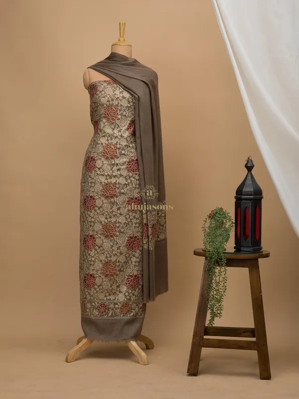 Unstitched Woolen Suit With Aari Embroidery
