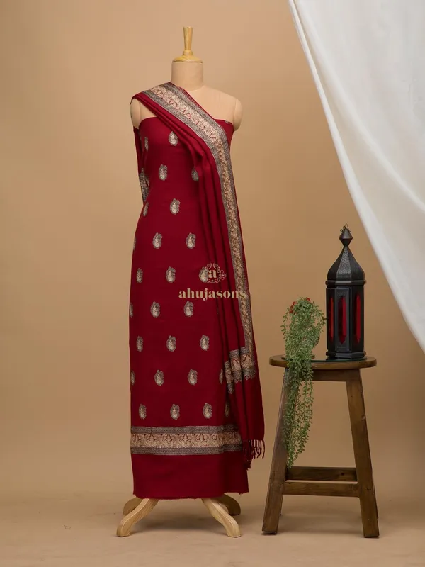 Unstitched Woolen Suit With Aari Embroidery