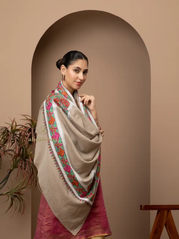 Handloom Pure Pashmina Shawl-Border Embroidery