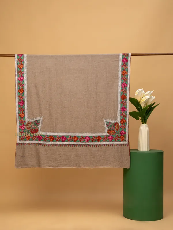 Handloom Pure Pashmina Shawl-Border Embroidery