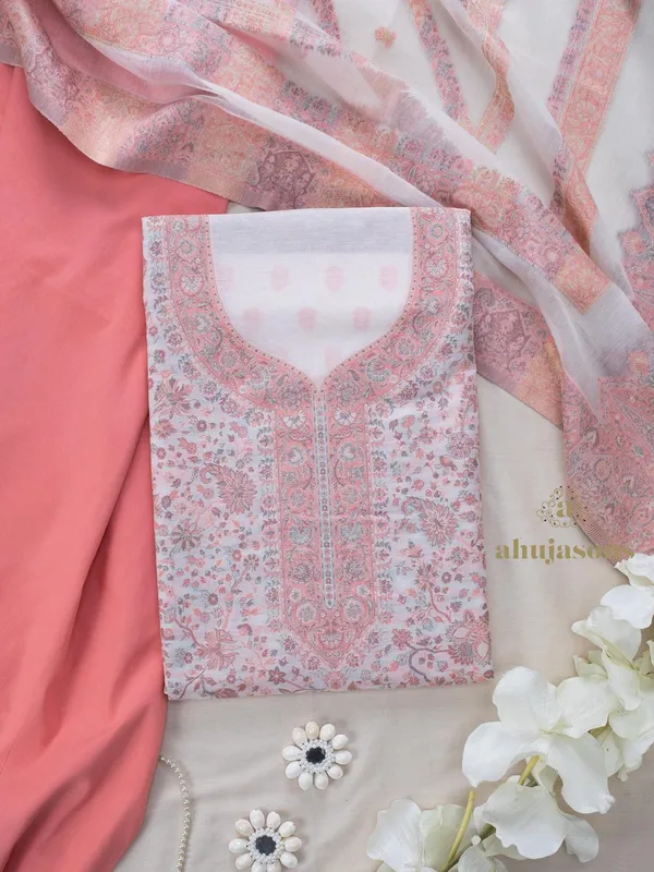 Cotton silk suit with zari weaving