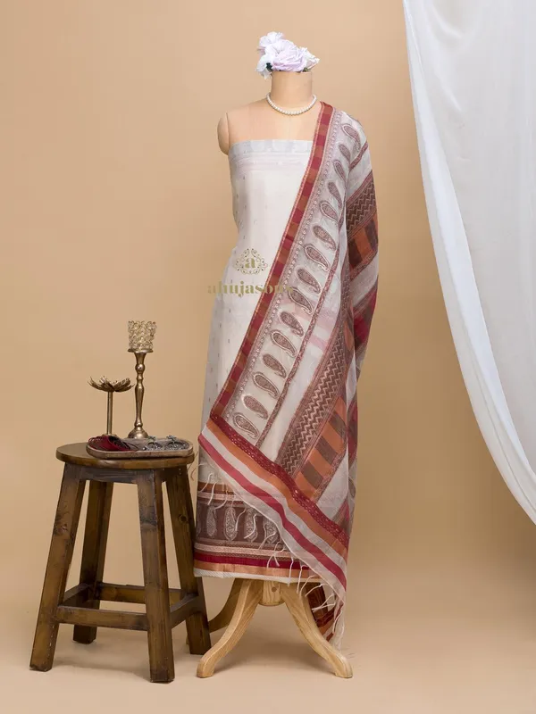 Cotton silk suit with zari weaving