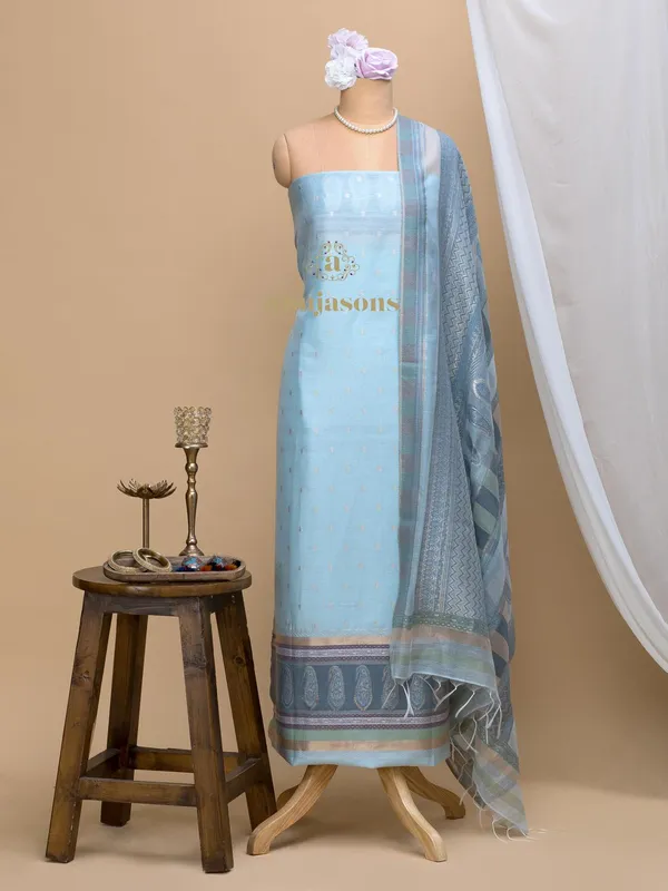 Cotton silk suit with zari weaving