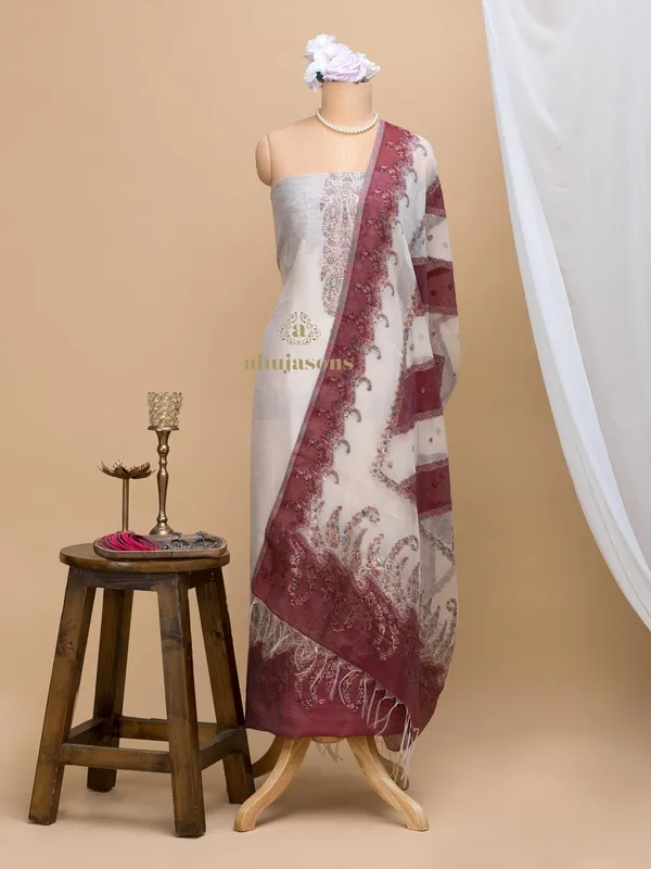 Cotton silk suit with zari weaving