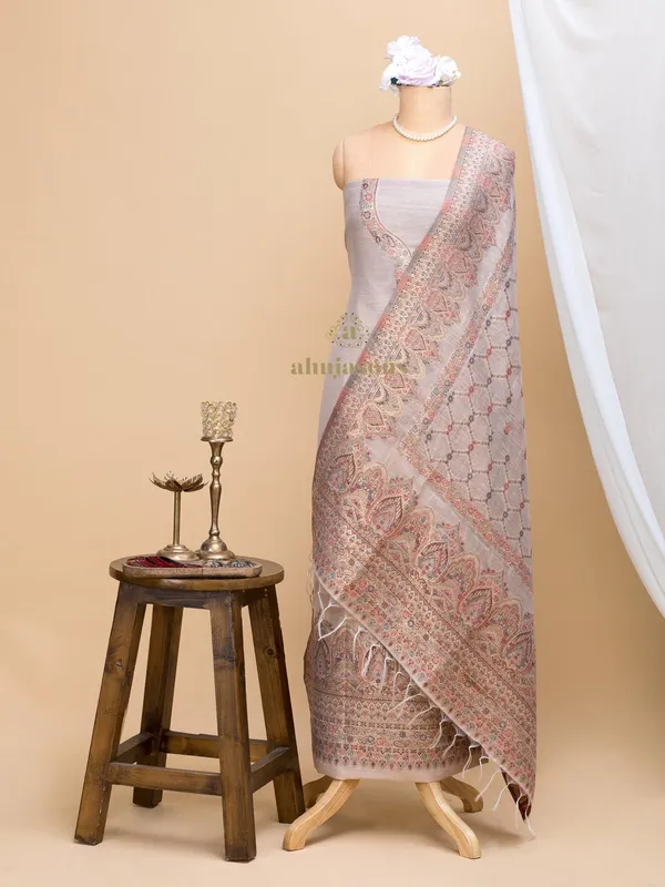 Cotton silk suit with zari weaving