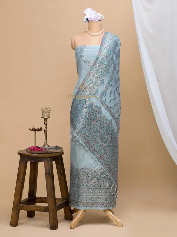 Cotton silk suit with zari weaving