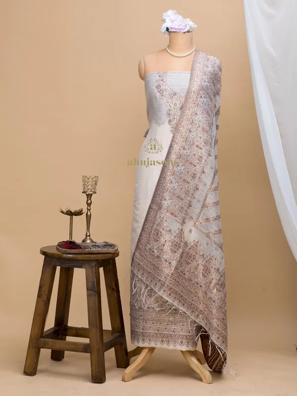 Cotton silk suit with zari weaving