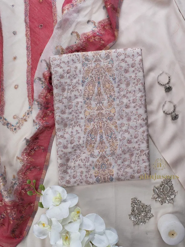 Cotton silk suit with zari weaving