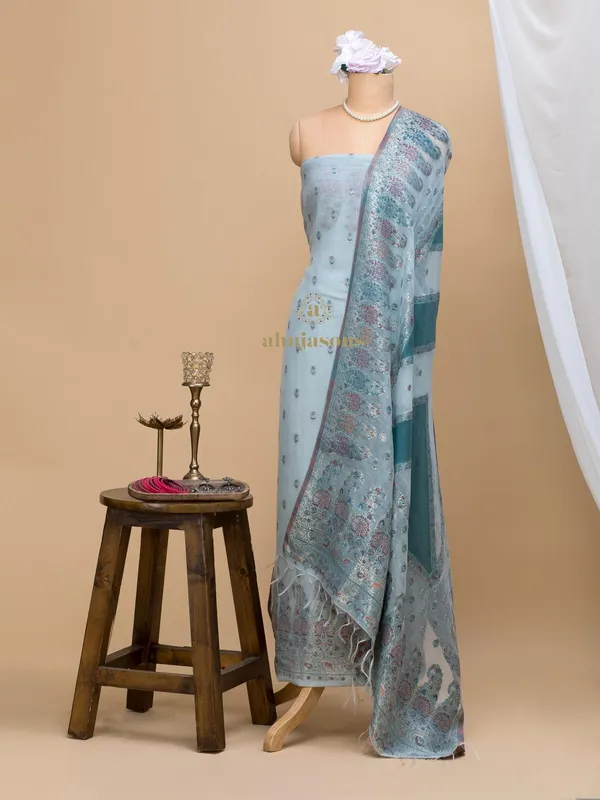 Cotton silk suit with zari weaving