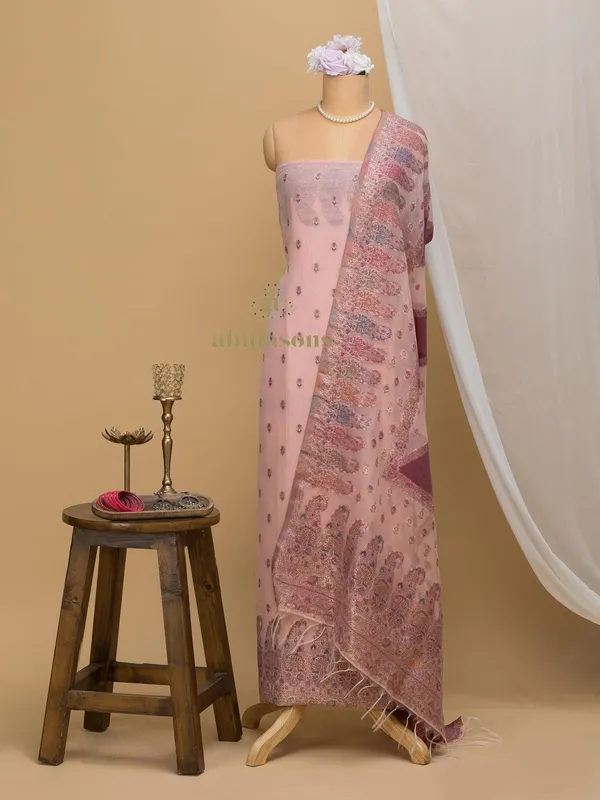 Cotton silk suit with zari weaving