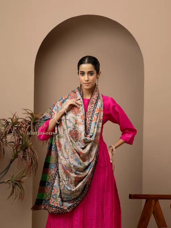 Handloom Pure Pashmina Shawl-Kalamkari