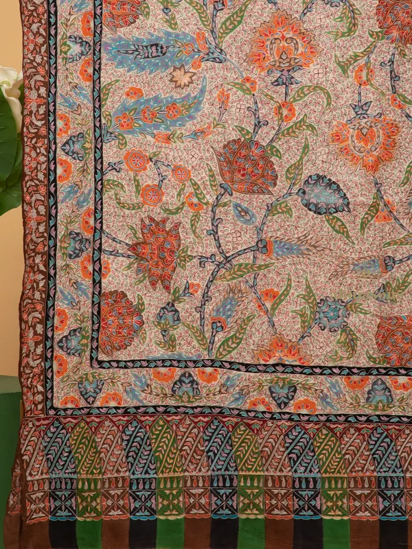 Handloom Pure Pashmina Shawl-Kalamkari