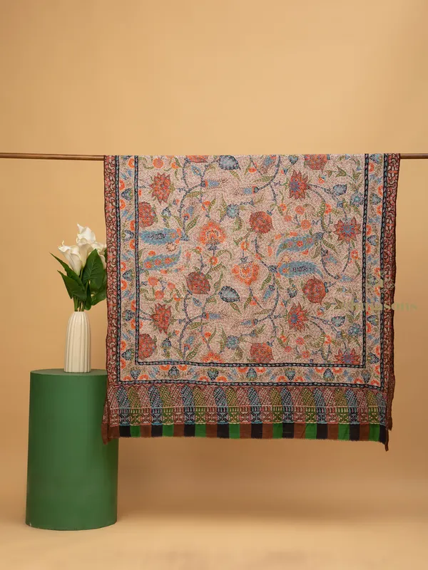 Handloom Pure Pashmina Shawl-Kalamkari