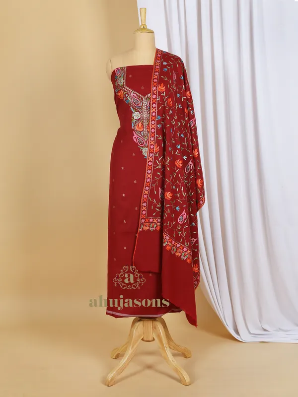 Unstitched Woolen Suit With Aari Embroidery