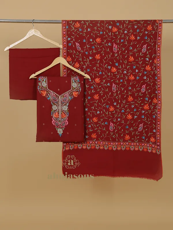 Unstitched Woolen Suit With Aari Embroidery