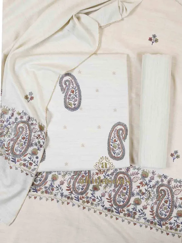 Unstitched Woolen suit with Aari Embroidery