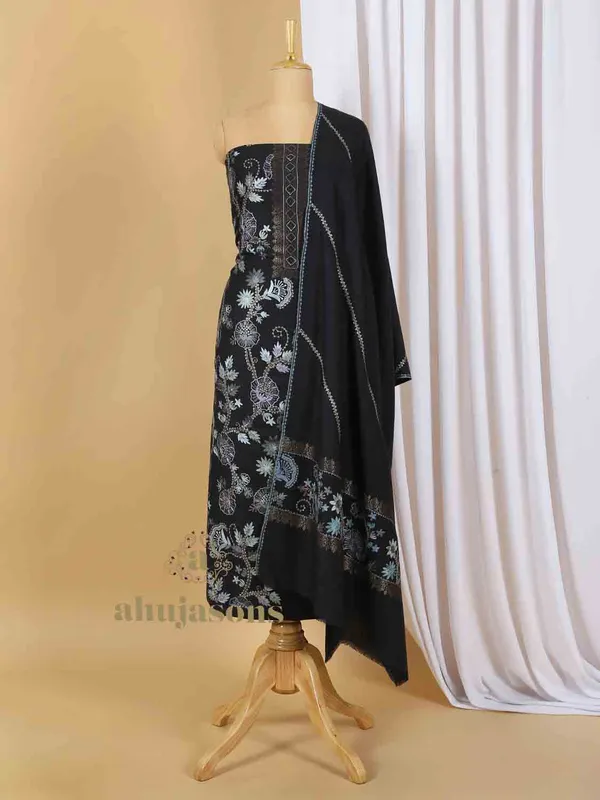 Unstitched Woolen suit with Aari Embroidery