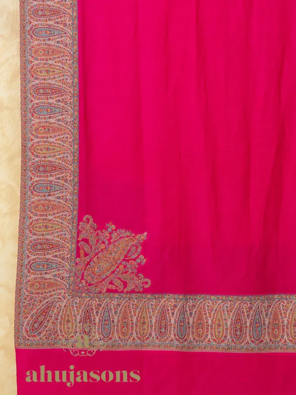 Pink Woollen Shawl with Kani Border Weave