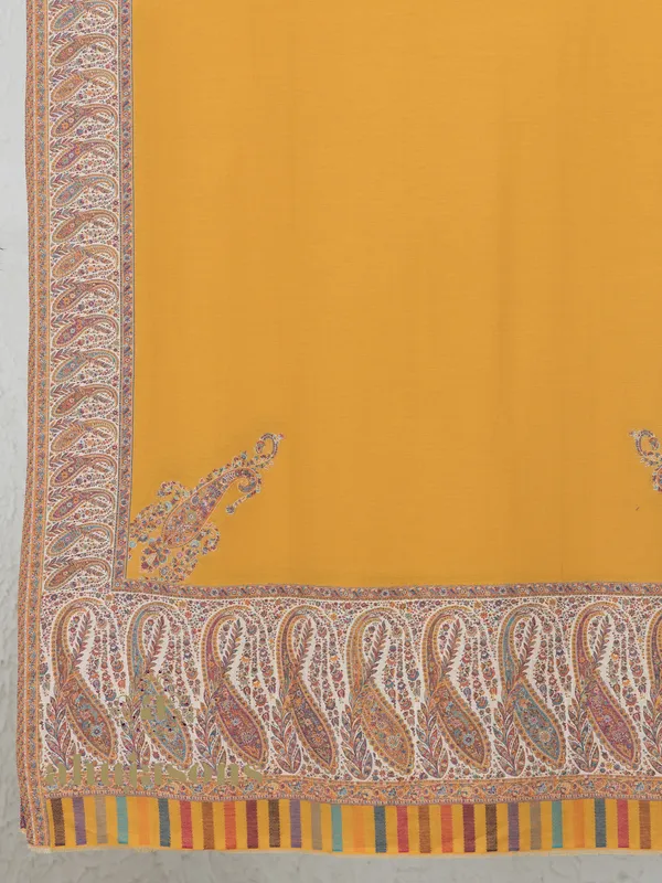 Mustard-Woollen Kani Weave Shawl with Classic Kani Motifs