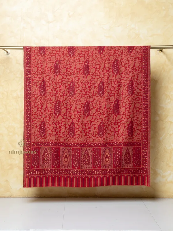 Red Woollen Shawl with Kani Zari Weave