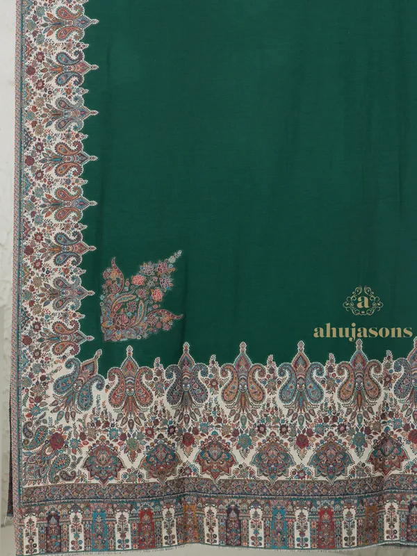 Green-Woollen Kani Weave Shawl in Traditional Kani Style