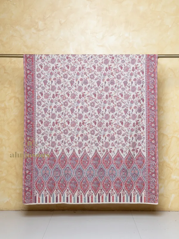 White Woollen Shawl with Kani Zari Motifs