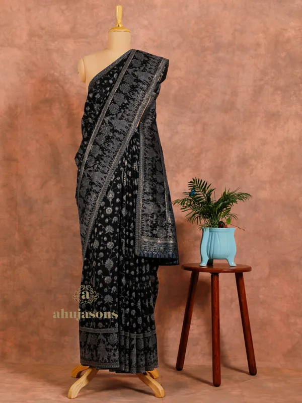 Black Cotton Silk Kani Flower Weave for Summer