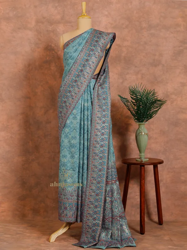 Light Blue Cotton Silk Kani Weave with Zari Design