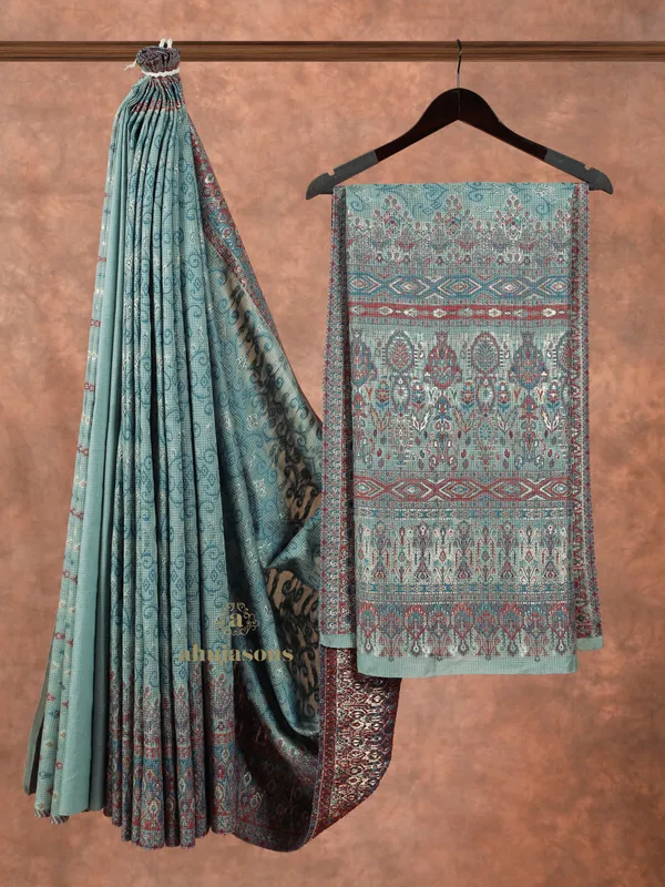 Light Blue Cotton Silk Kani Weave with Zari Design