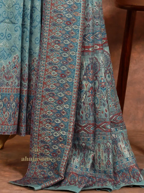 Light Blue Cotton Silk Kani Weave with Zari Design