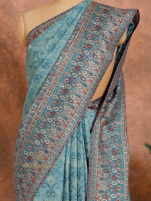 Light Blue Cotton Silk Kani Weave with Zari Design