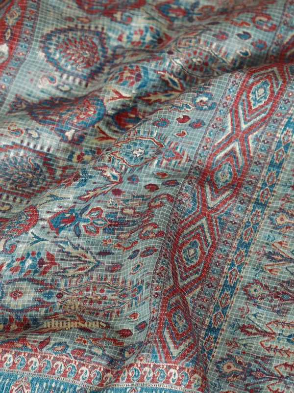 Light Blue Cotton Silk Kani Weave with Zari Design